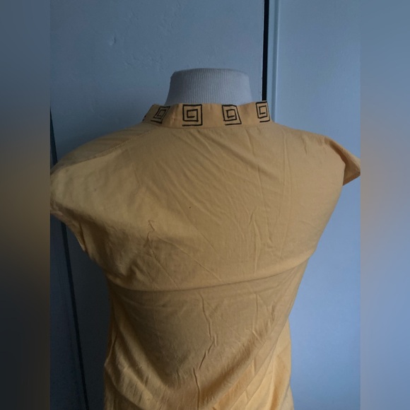 Artisan hand painted primitive vintage slip sun midi dress in warm yellow - Picture 5 of 8